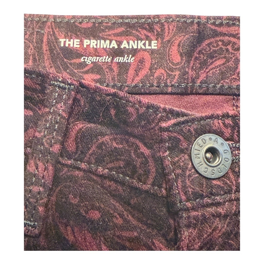 AG Jeans The Prima Ankle Cigarette Ankle Pants Burgundy Paisley Print Size 4 - Picture 3 of 7